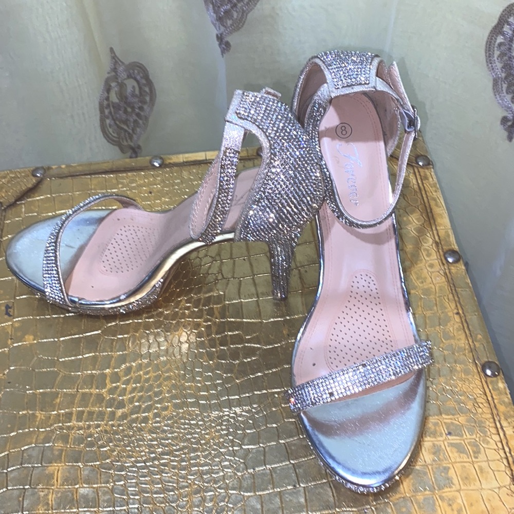 Forever Silver Rhinestone Platform Evening Sandal… - image 2